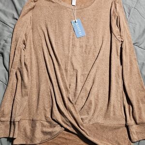 Women's Brown Long Sleeve Twist Top